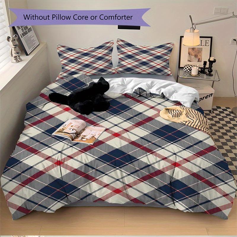 3pcs Tartan Pattern Bedding Set, Breathable and Soft, Suitable for All Seasons, Ideal for Home Use, Suitable for Bedroom Decor 21119
