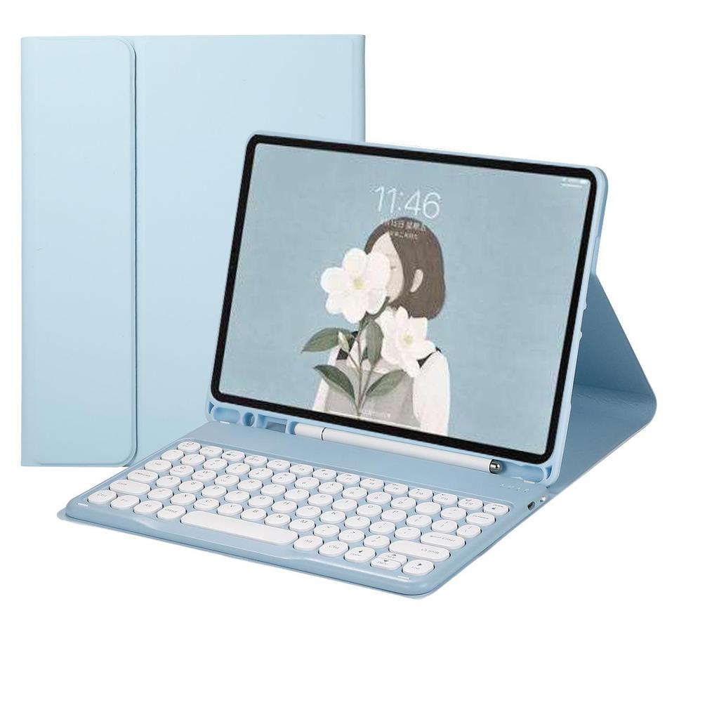 iPad 10.2 & Air 11 Round Cap Bluetooth Keyboard & Protective Case with Pen Slot Stand A16