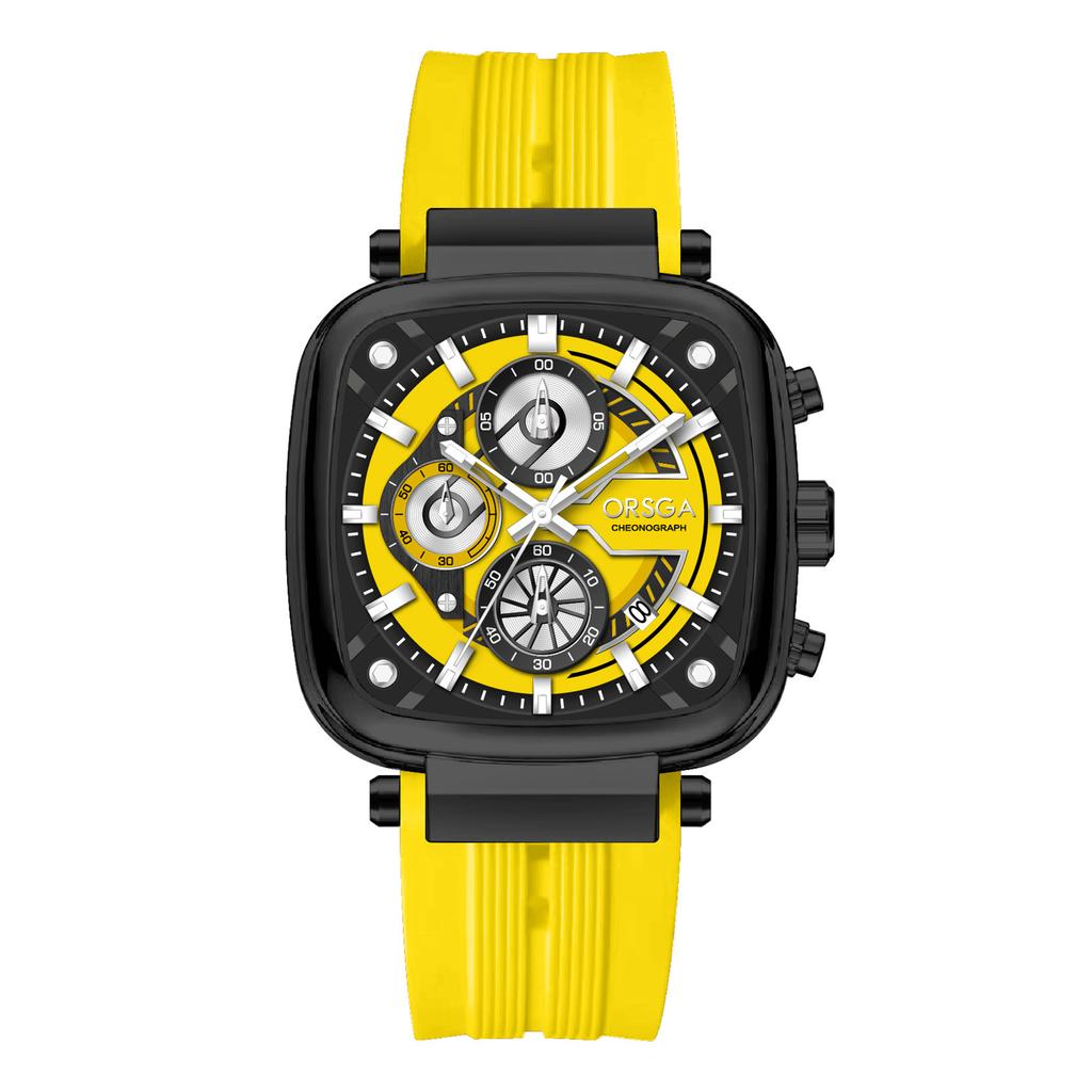 Mens Square Chronograph Watches Waterproof Luminous Quartz Wrist Watch with Silicone Strap