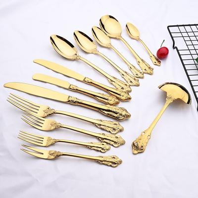 Goldenes Luxus-Geschirrset, westliches vergoldetes Geschirr, Besteck, 18/10-Edelstahl, Vintage-Küchen-Messer-Gabel-Set