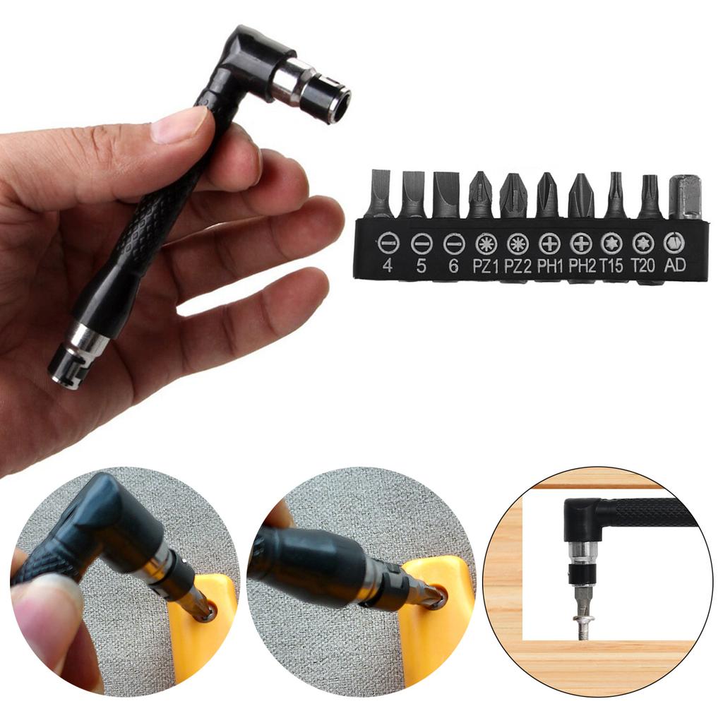 L-shaped 1/4 Hex Socket Wrench Screwdriver Bit Tool Set for Home Garage Hexagonal Screwdriver Bit Wrench with 10Pcs Bits