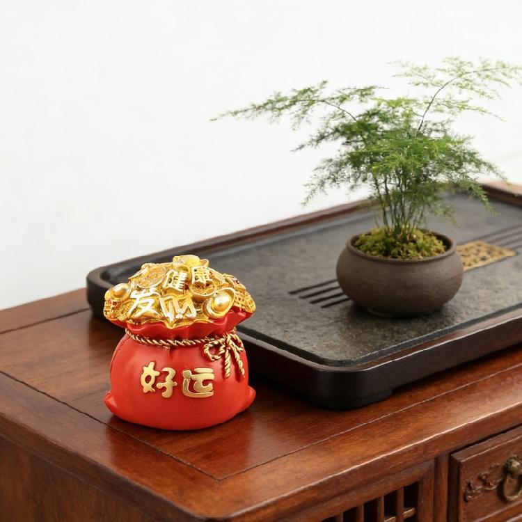 Chinese New Years Decoration Resin Money Tree Statues Blessing Bag Figurines Fengshui Ornament for Wealth Good Luck