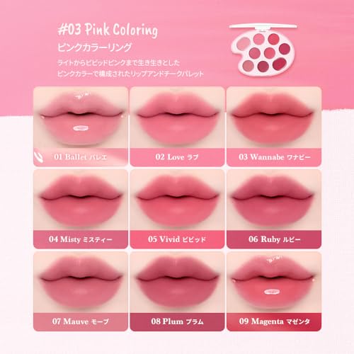 Official Daisyk Mood Painting Lip & Cheek Palette, 9-Color Palette/Lip Palette/Cheek Palette (#03 Pink Coloring, 6g)