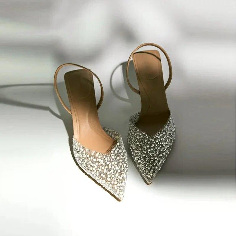 Women's Pointed Head High Heeled Sandals Summer 2024 Sexy Woman Shoes Fashion Pearl Decoration Slingback Woman Pumps