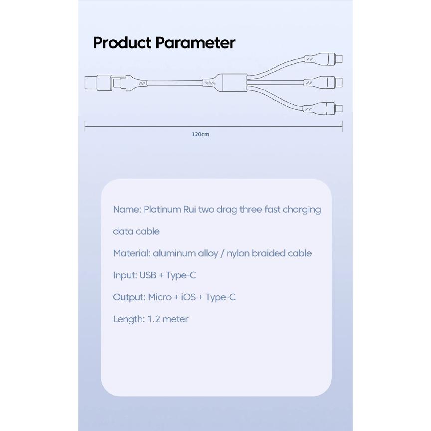 3 In 2 Fast Charging Cord for Iphone Huawei Micro Usb Type C Charger Cable 1.2M Multi Usb Port Multiple Usb Charging Cord