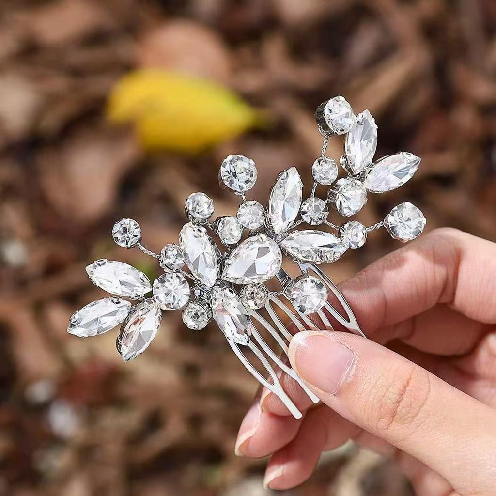 Hand-Woven Crystal Floral Rhinestone Hair Comb Headpiece for Weddings