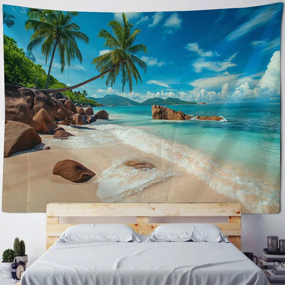 Colorful Sky Beach Sunrise Tapestry - Wall Hanging Bed Blanket Beach Picnic Mat for Home Studio Decoration