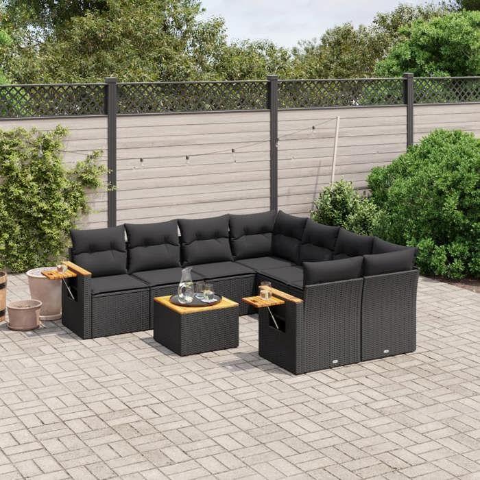 VidaXL Garden Lounge Set with Cushions 9 Pcs, Patio Sofas, Patio Furniture Set, Outdoor Furniture, Black 3259066