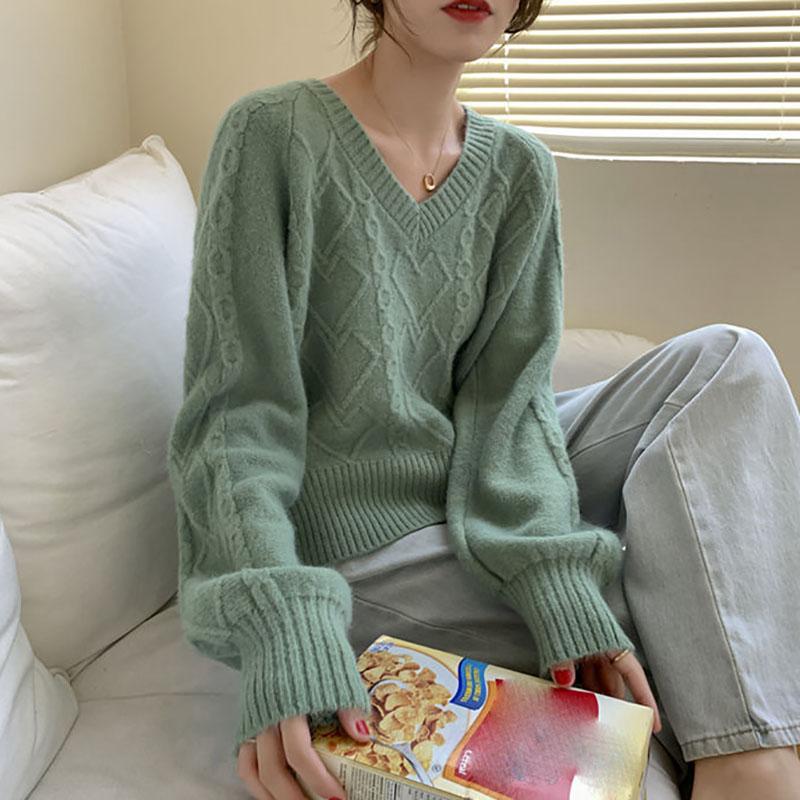 Sweater Women Loose College Style Autumn V-neck Ins Blouse Short Coat Sweater Long-sleeved Women's Clothing