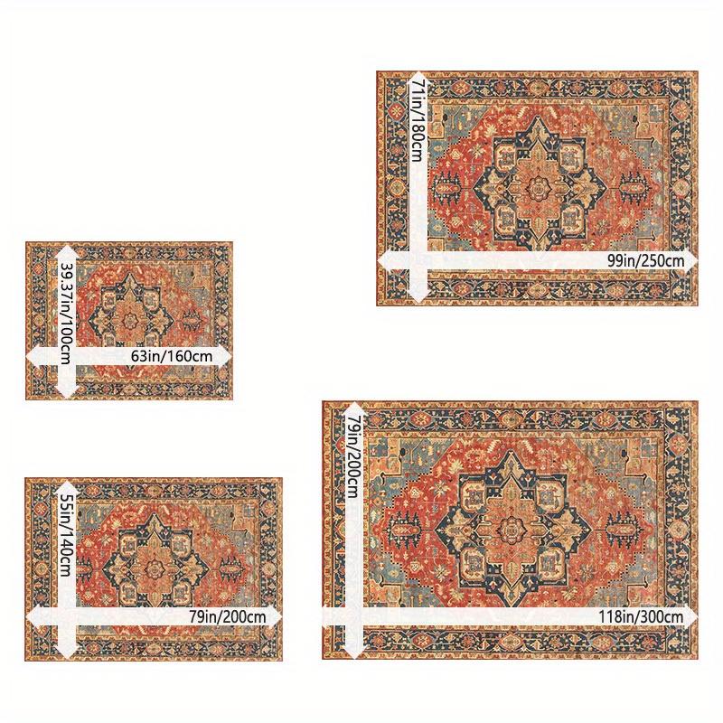 Bohemian Pattern Velvet Mat Vibrant Red Blue Golden Mandala Design Machine Washable Indoor Outdoor Living Room Bedroom Balcony