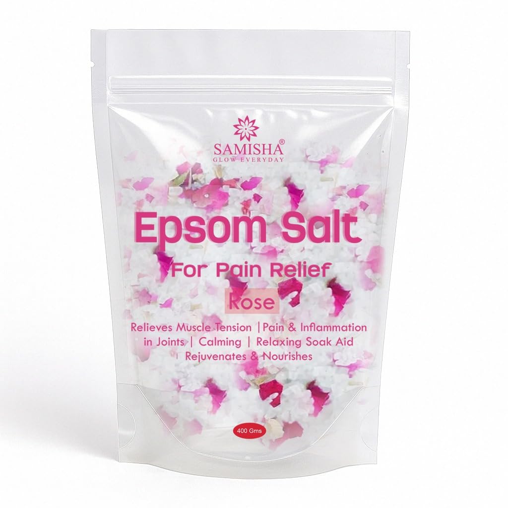 Соль для ванн Samisha Epsom Salt Роза - Для ножных ванн и ванн для снятия боли, расслабления и ухода за кожей | Соль Эпсома с ароматом розы для ног и тела | 400 грамм