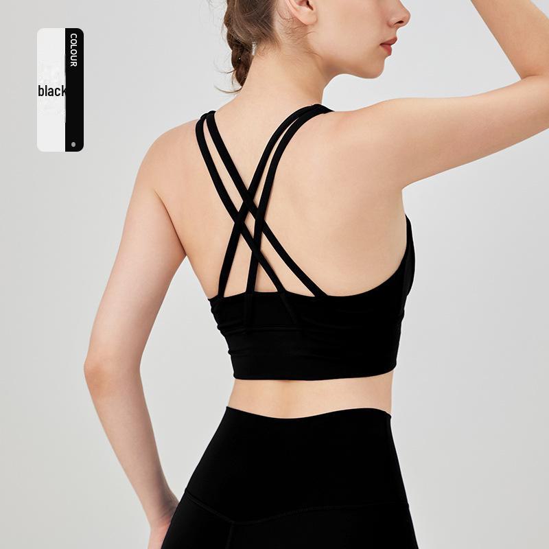 European-American Style Cross-Back Sports Vest: Shock-Absorbing Gathered Sports Bra & Nude Yoga Top for Women