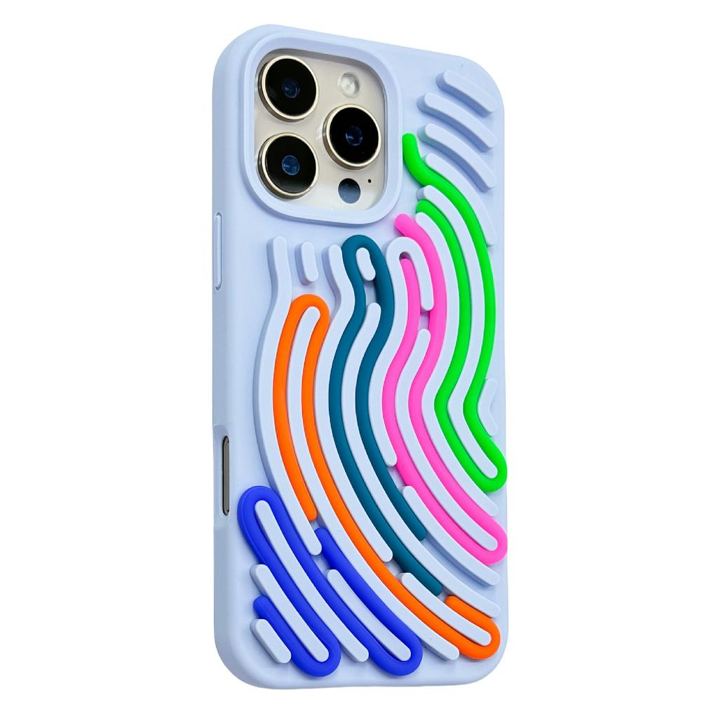 For iPhone 16 Pro Case 3D Stress Relief DIY Colorful Bar Silicone PC Phone Cover Arc Stripe