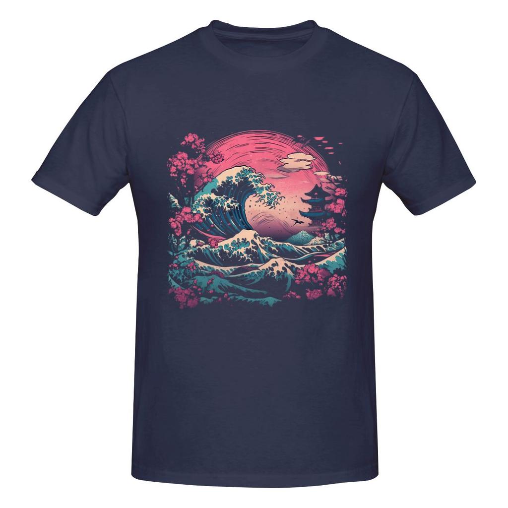 Synthwave Traditional Japanese Wave American Style Tshirt Versatile Simplicity Heat Transfer Cotton Tee