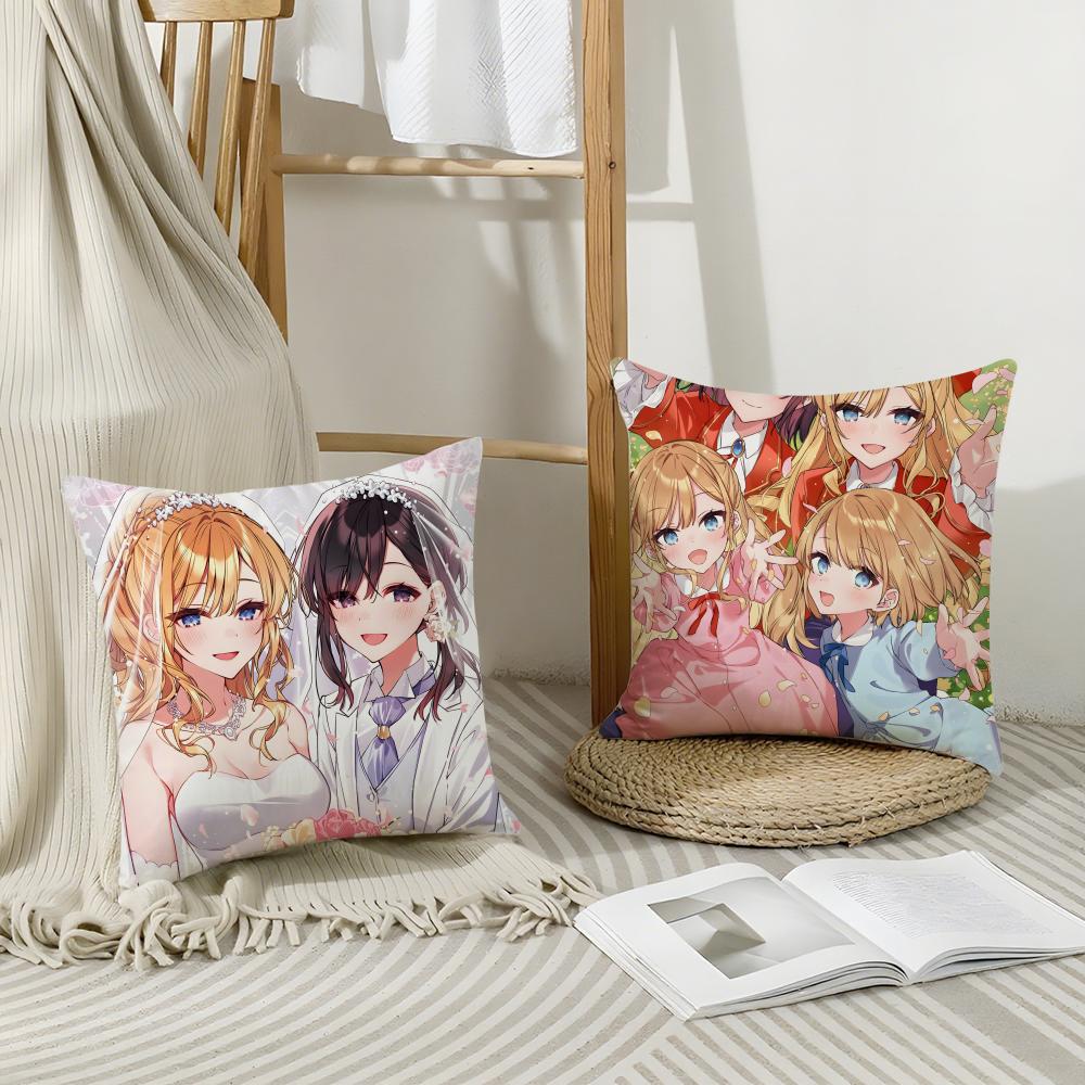 Anime W-Watashi no Oshi wa Akuyaku Reijou Cushion Cover Breathable Linen Summer Odorless Eco-Friendly Invisible Zipper Washable