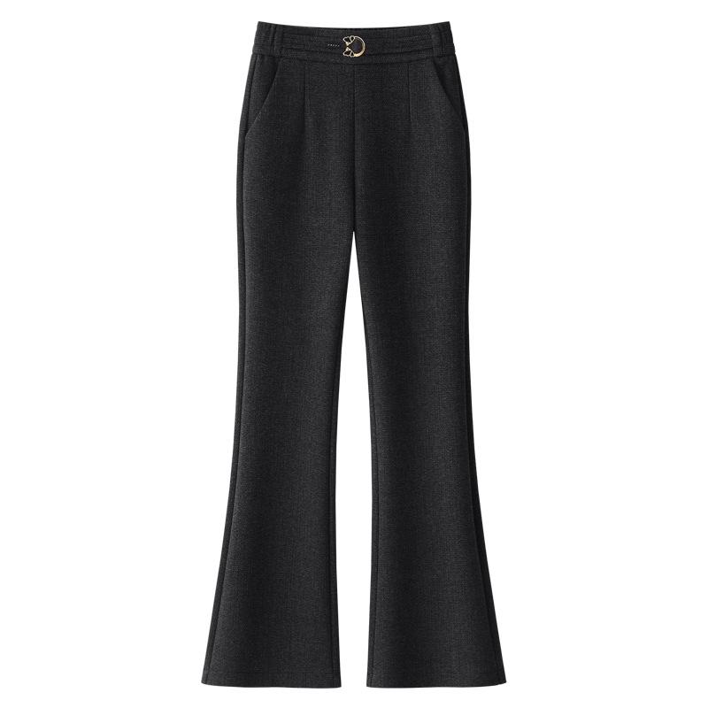 

Женские брюки клеш из шерсти цвета хаки 2024: Маленькие брюки с высокой талией, повседневные мягко драпирующиеся, осенне-зимние микро-клеш 3XL чёрный