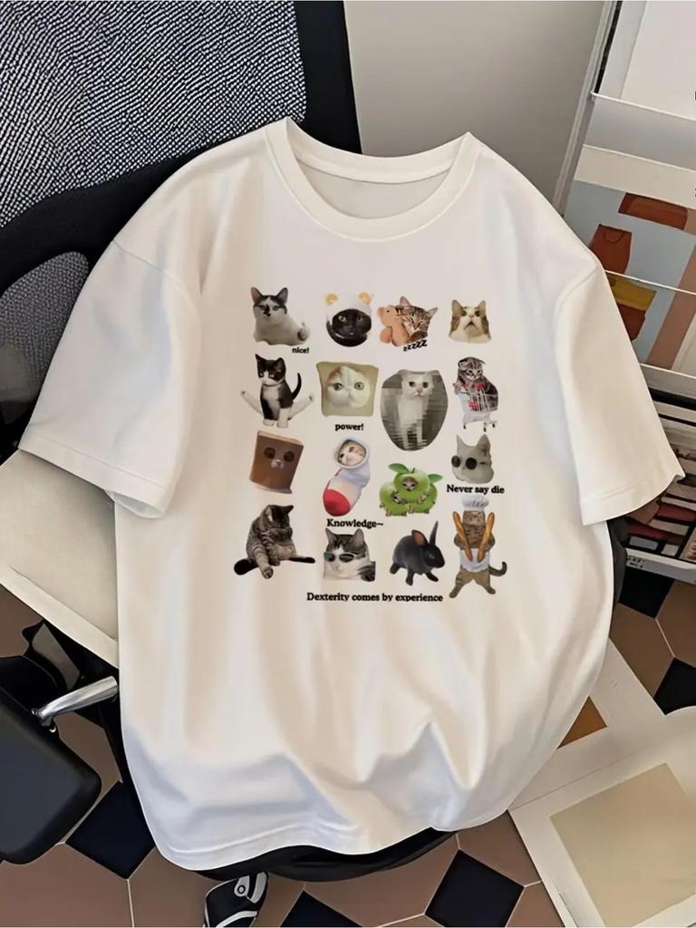 Unisexs T Shirt Summer Vintage Meme Cat Gen Z Unisex Tee Streetwear Casual Trendy Oversized Short Sleeve Harajuku ONeck Hip Hop