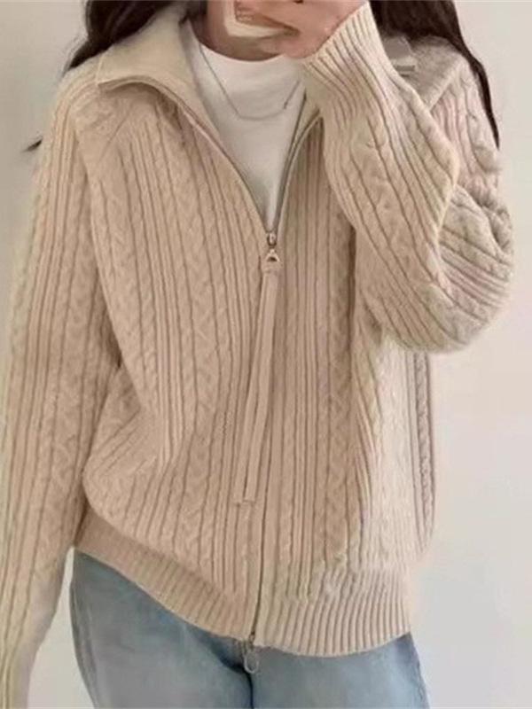Korean Style Raglan Sleeve Double Zipper Knit Cardigan - Women's Loose Autumn Sweater