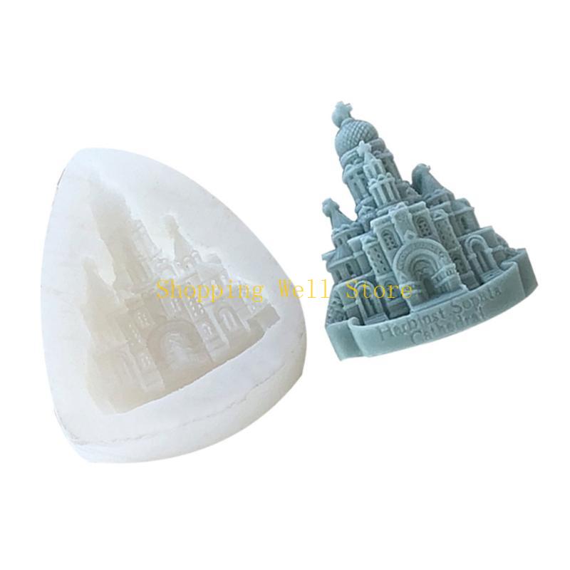 KX4B Castle Resins Mould DIY Soap Molds Church Silicone Molds Home Decorations