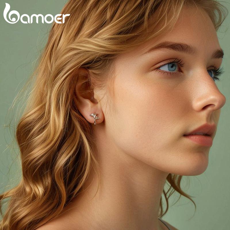 BAMOER Solid 925 Sterling Silver Ginkgo Leaf Hoop Earrings for Women Teens Small Hoop Earrings Pretty Flowers Huggie Jewelry