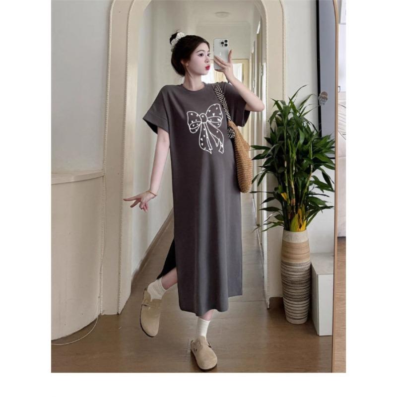 

Женские летние свободные футболки для беременных можно носить поверх домашнего платья 4XL темно-серого