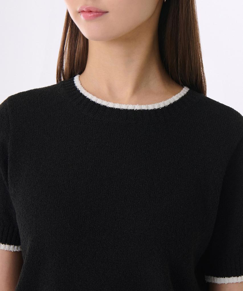 MUSINSA STANDARD WOMAN Women'S Mini Boucle Ringer Short Sleeve Knit [Black/Ivory]