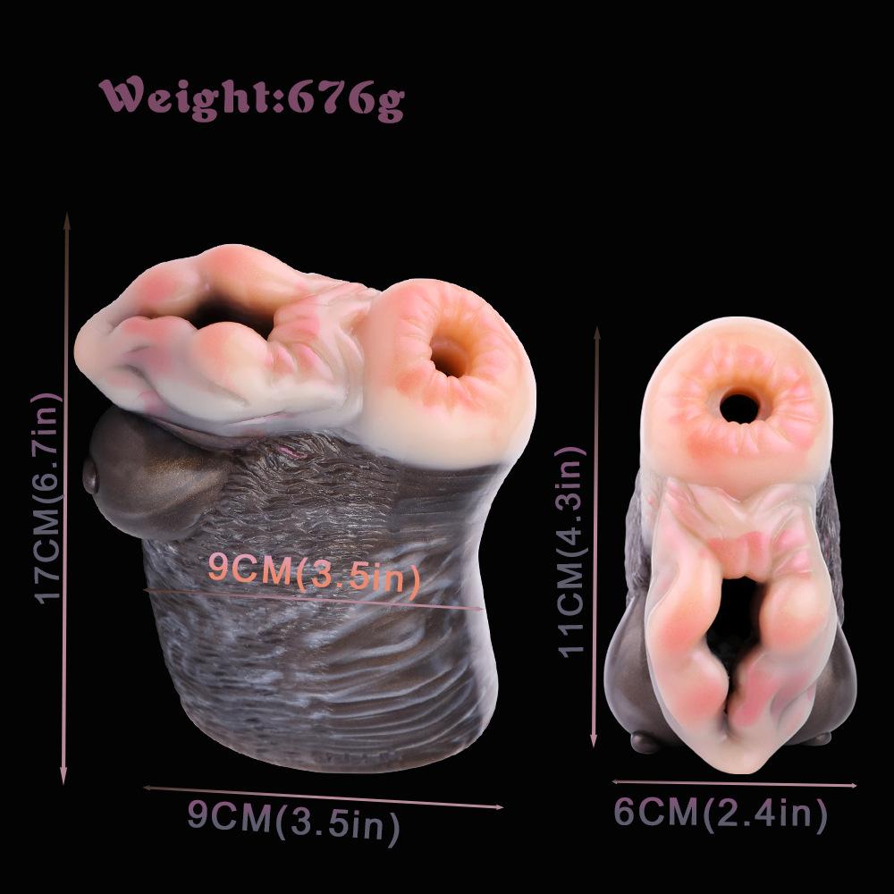 Plysj onani for menn Jet Cup Dual Channel Flytende Silikon Simulering Dyr Vagina Nyhetsstimulering Voksen Sexleketøy