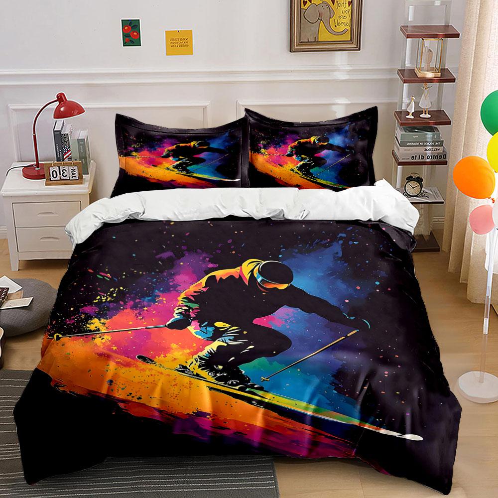 Colorful skier splash art. Bedding sets Duvet cover sets Duvet covers Pillowcases(1 * Duvet Cover 2 * Pillowcases without duvet insert)