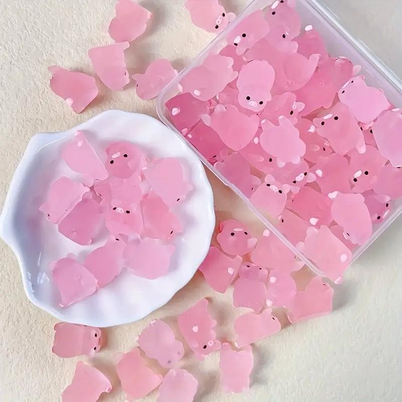 10/20Pcs Luminous Mini Resin Pig Glow In The Dark Pink Piggy Tiny Animals Figures Ornament For Diy Fairy Garden Glass Containe