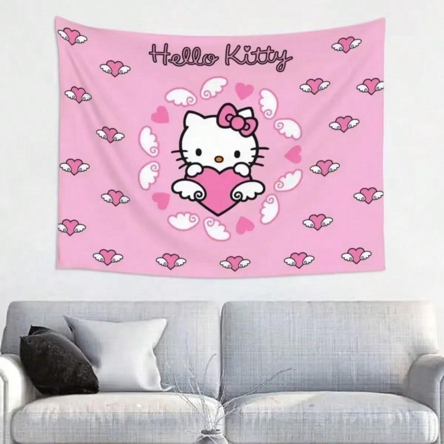 Sanrio Hello Kitty Printed Tapestry Cartoon Cute Bedroom Living Room Background Wall Decoration Dormitory Apartment