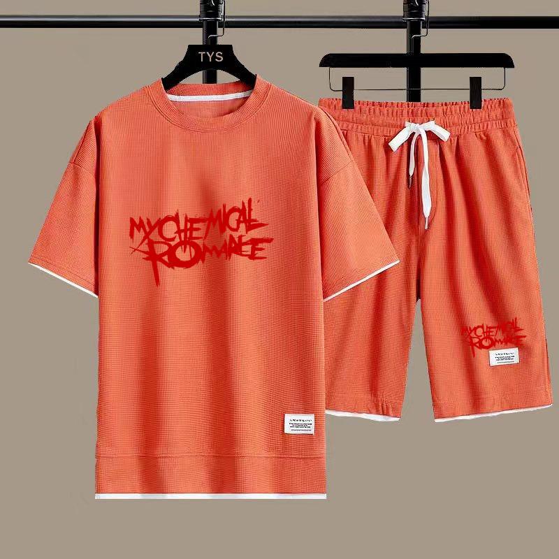 

Вафельный мужской комплект, летняя футболка, шорты, спортивный костюм, мужская уличная одежда с коротким рукавом, комплект из 2 предметов, повседневный мужской спортивный костюм, одежда 6XL