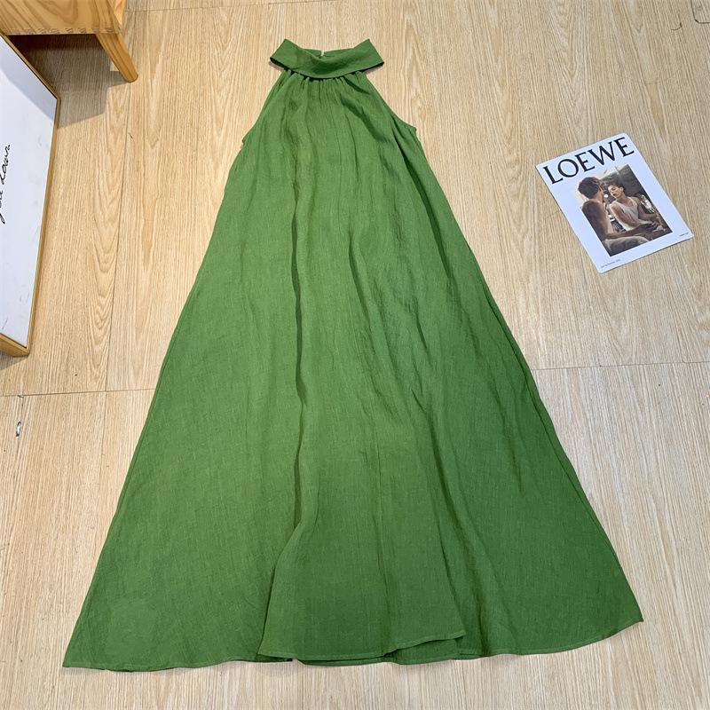 

REWEA платье с вырезом на шее из французского льна с текстурой песочной стирки, текстура для работы, удобная текстура, четкая текстура S сосна зеленый