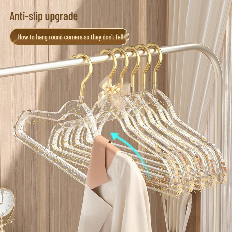 Cute Acrylic Crystal Clothes Hanger for Women's Seamless Clothing - Transparent with Gold Powder