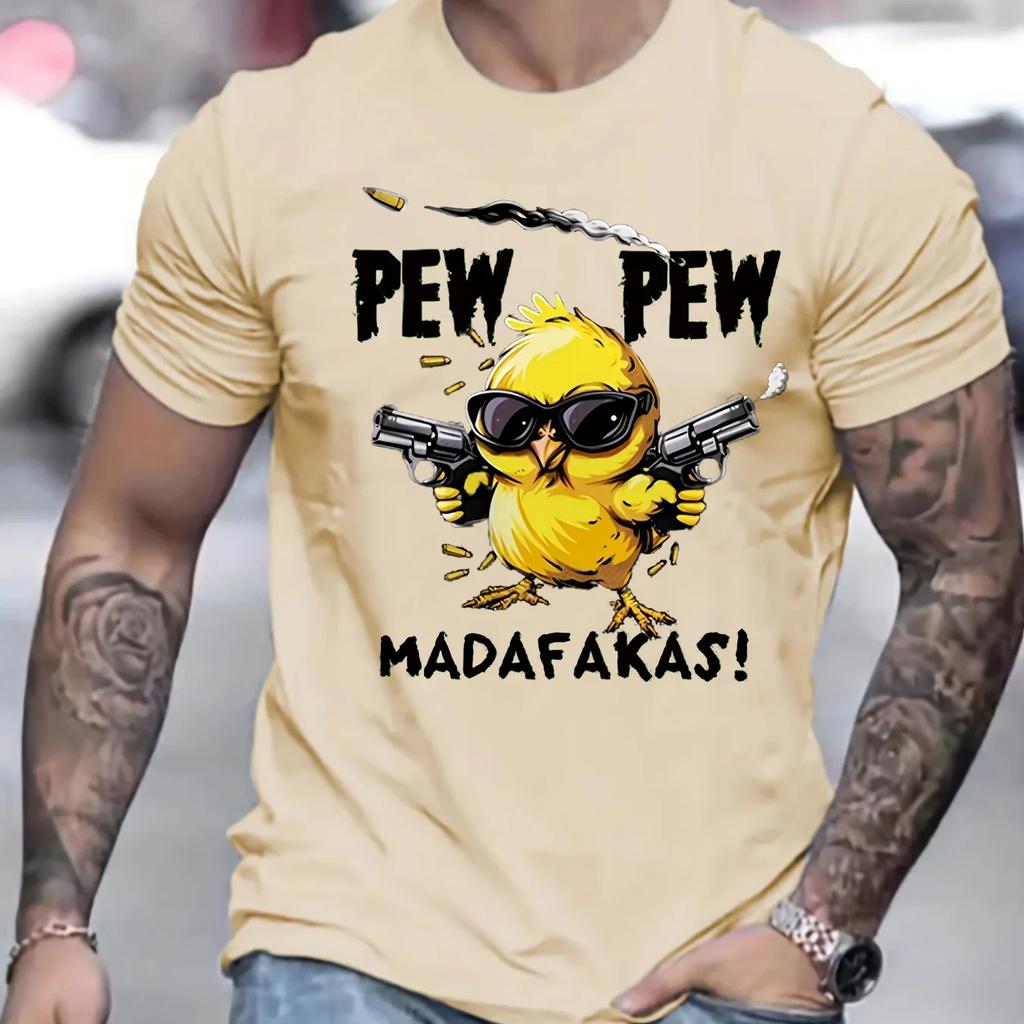 Men's Casual Loose T-shirt, Round Neck Cartoon Printed Short Sleeved Shirt, Plus Size