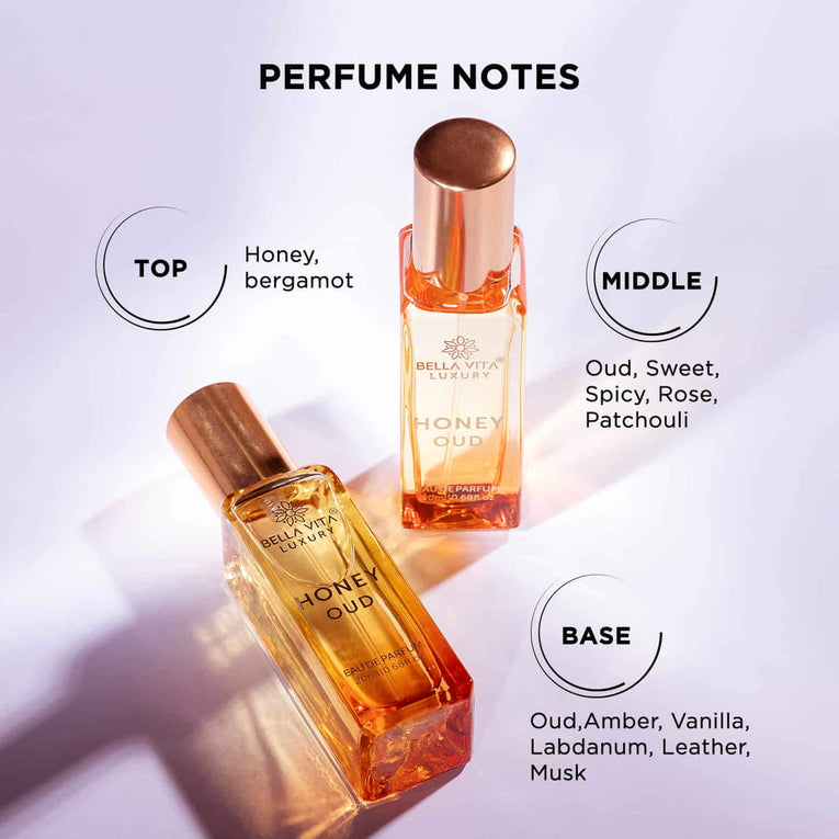 Bella Vita Luxury Honey Oud Eau De Parfum Unisex Perfume for Men & Women with Patchouli, Vanilla, Bergamot | Floral, Spicy EDP Fragrance Scent, 20 Ml