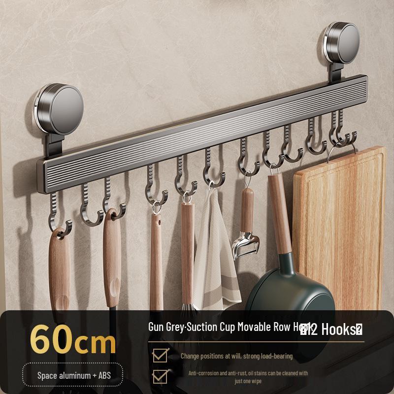 Sliding Suction Cup Kitchen Hooks: No-Drill Aluminum Wall-Mounted Spatula Storage Rail