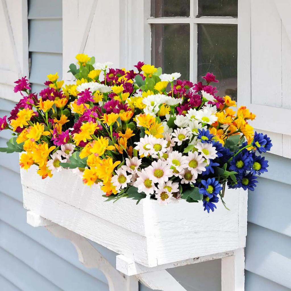 2-8PCS Artificial Plastic Chrysanthemum Faux Daisy Outdoor Faux Flowers Fence Decor Fake Plants Exterior Home Decoration