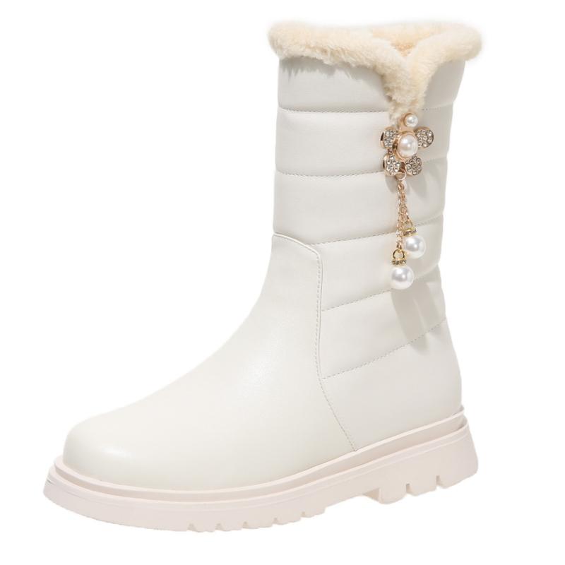 

Белые ботильоны для женщин 2024 Зимняя обувь Черные теплые меховые сноубутсы для девочек Низкий каблук Обувь Обувь Роскошные Удобные 39 бежевый