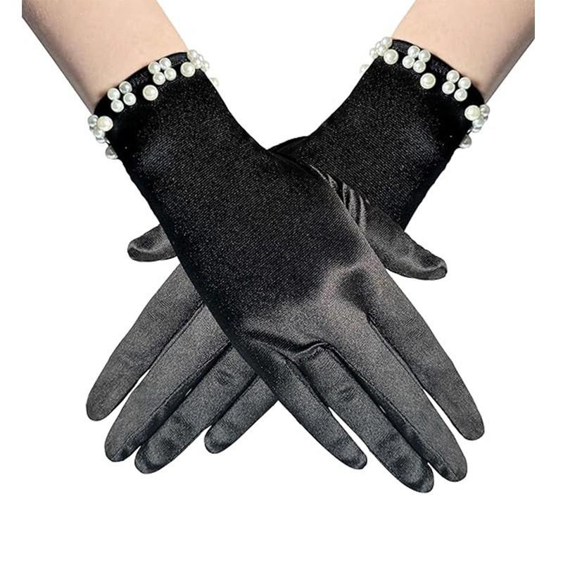 

Элегантные свадебные черные атласные перчатки принцессы для выступления, вечеринки, платья, короткие перчатки с бантом, формальные митенки для выпускного вечера