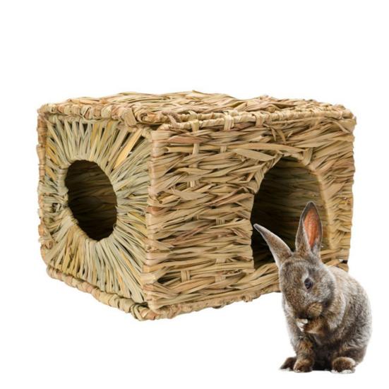 Woven Grass Straw Small Pet Rabbit Hamster Cage Nest House Chew Toy Foldable Bed