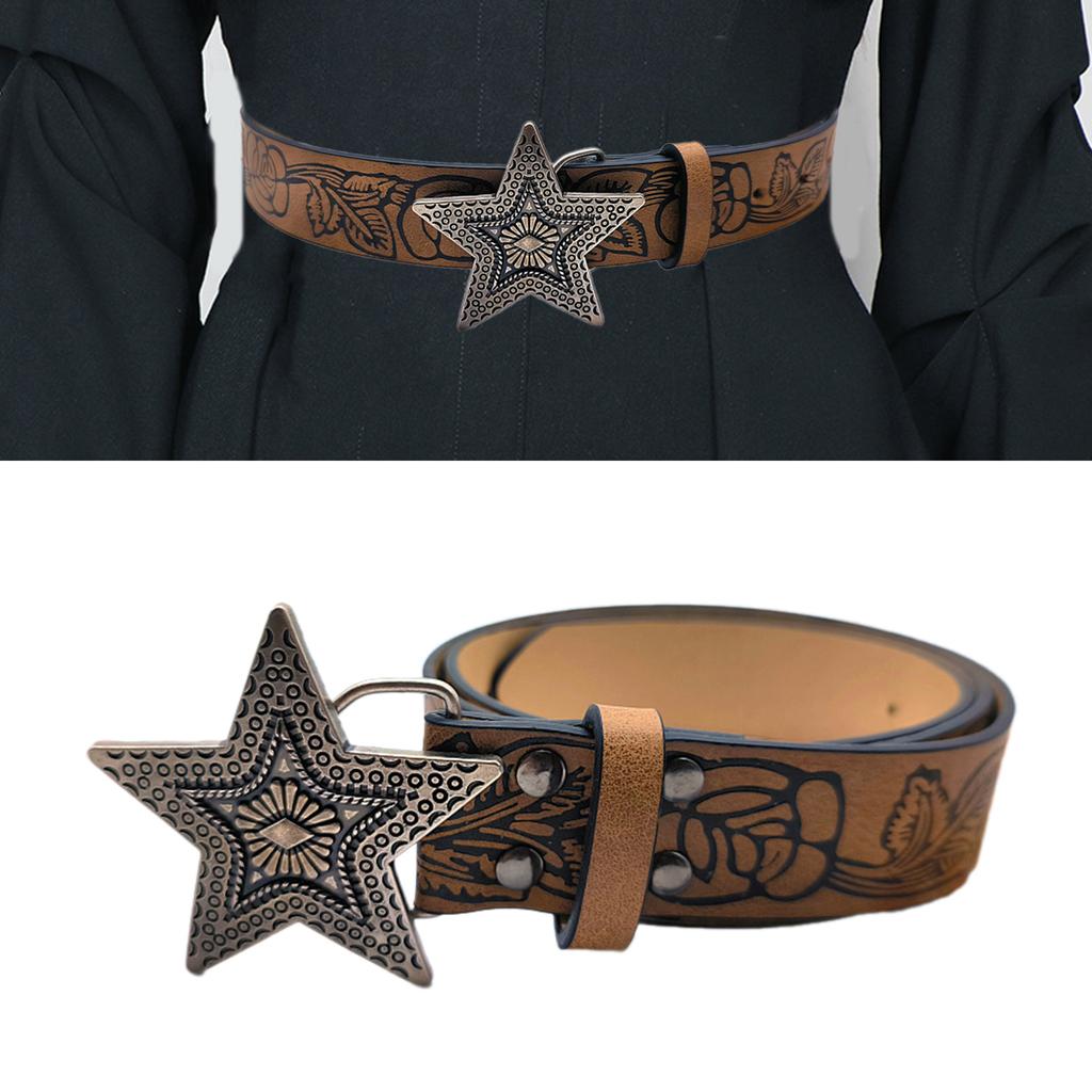 Creative PU Leather Waist Belt Adjustable Length Star Buckle Belt Girl Women Decorative Waist Belt for Coat Skirts Jeans