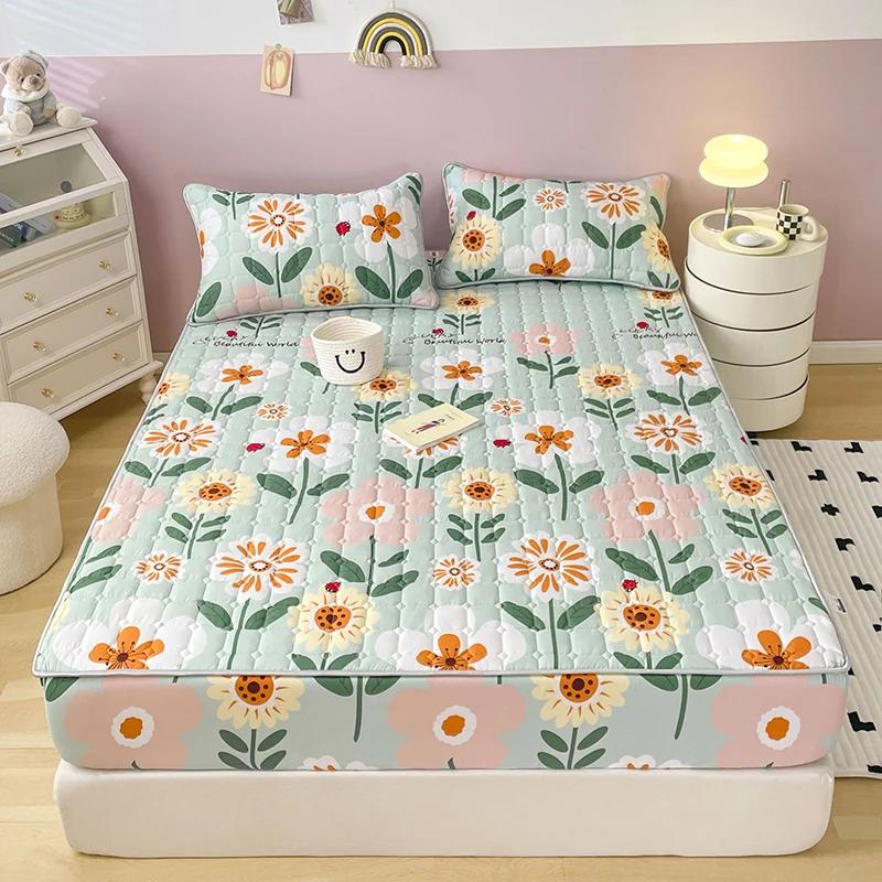 New Thicken Quilted Mattress Cover King Bed Fitted Bed Sheet Anti-Bacteria Mattress Topper Air-Permeable Bed Pad (No Pillowcase)