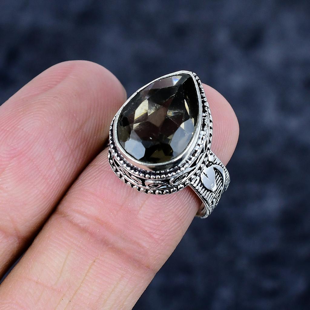 Smoky Topaz Gemstone Handmade 925 Sterling Silver Jewelry Ring Size 7.5 MM-3424