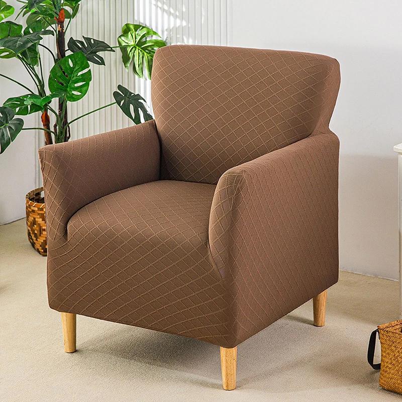 1pc Grid Jacquard Club Chair Cover Stretch Tub Armchair Slipcovers Elastic Single Sofa Couch Covers Living Room Bar Hotel