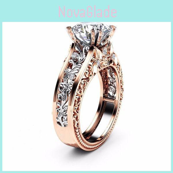 Stunning 14k Rose Gold Plated Colorful Floral Ring With Champagne Gemstone For Women