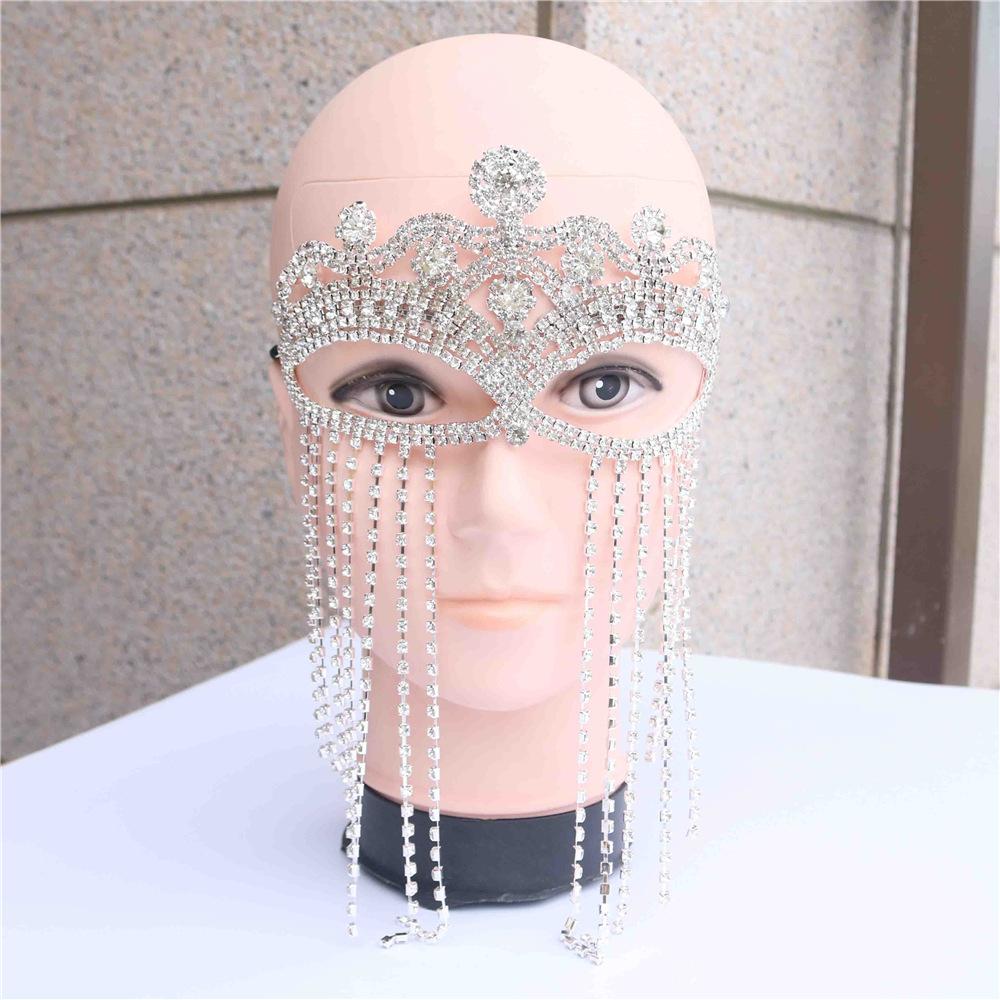 

European And American Ins Blogger Rhinestone Fringed Mask, Fashion Masquerade Ball Face Decoration Exaggerated Full Diamond Jewelry Mask
