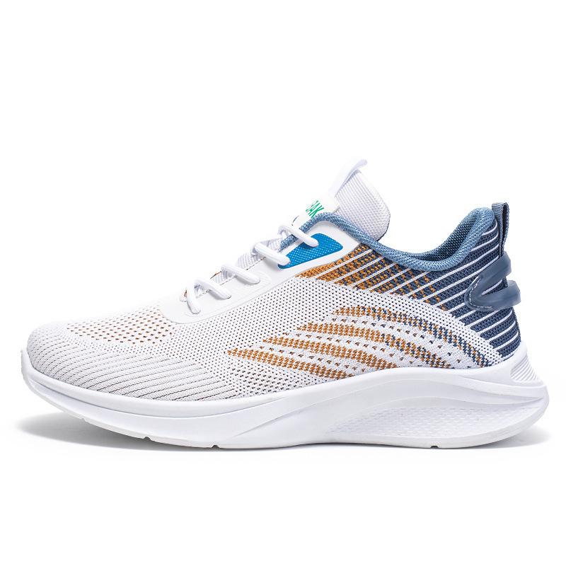 Flying woven men's shoes summer breathable mesh running soft-soled sports shoes boys versatile height-increasing white shoes