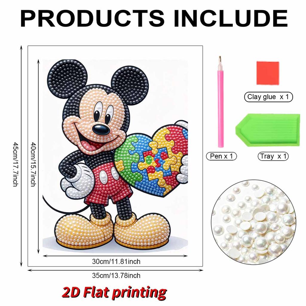 Disney Mickey Series Pearl Inlaid Frameless Art | Creative Rainbow Puzzle Heart | Modern Wall Decor for Adult Lounge & Living Space