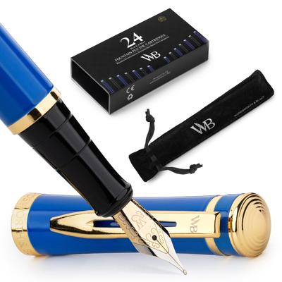 Wordsworth Black Fountain Pen 18K Glided Medium Includes 24 Pack Ink Ink Refill Converter Gift Gold Perfect for Men Women & Set, Nib, Cartridges, &