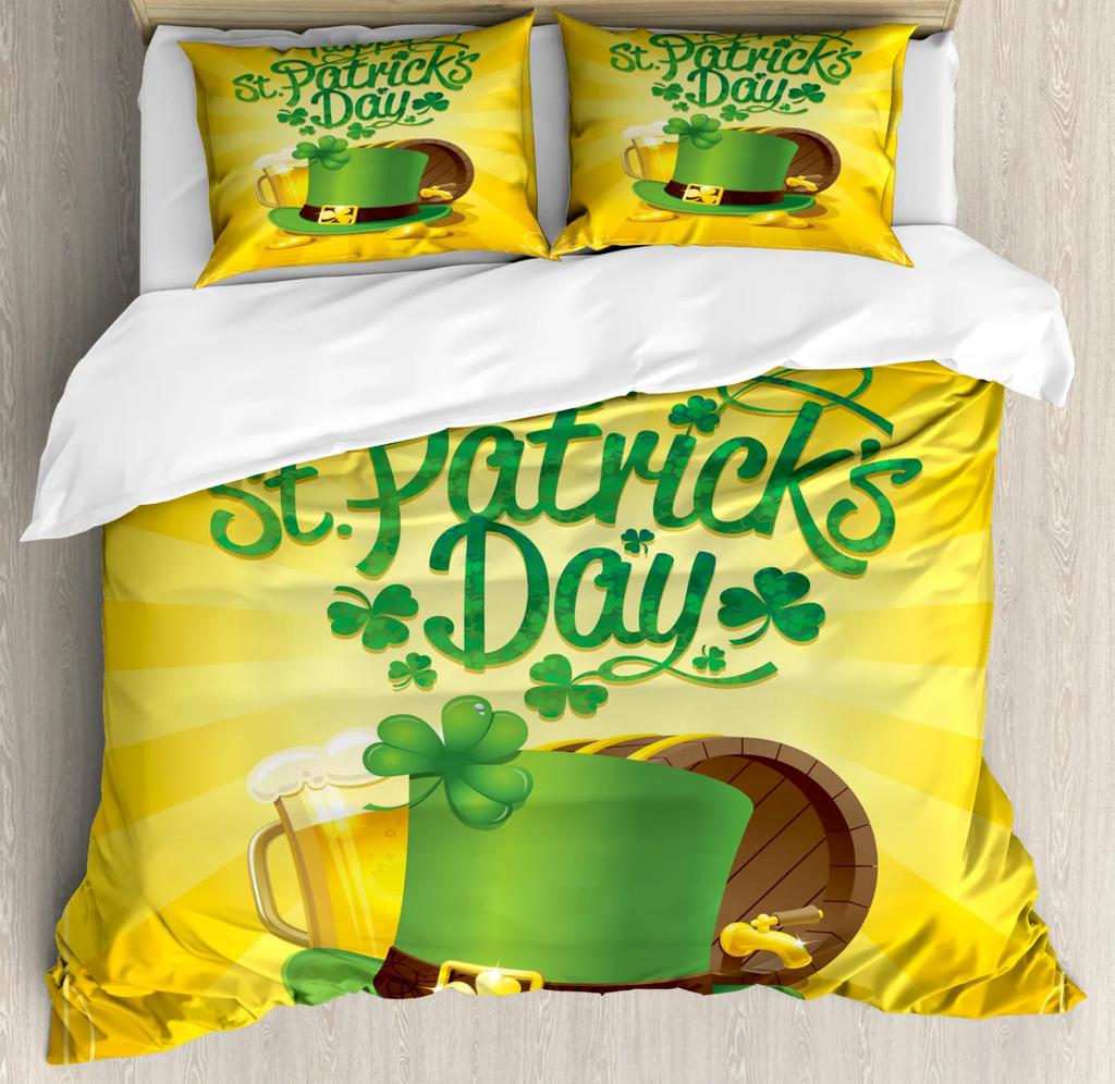 St. Patrick'S Day King Full Duvet Cover Green Lucky Clover Bedding Set Happy Cartoon Gnome Quilt Cover Polyester Comforter Cover